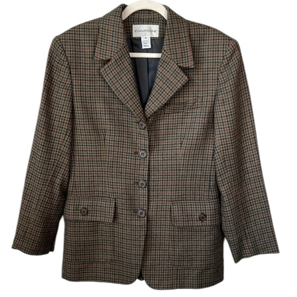 Vintage 90’s Evan Picone Wool Houndstooth Plaid Blazer Size 10 - Picture 1 of 8